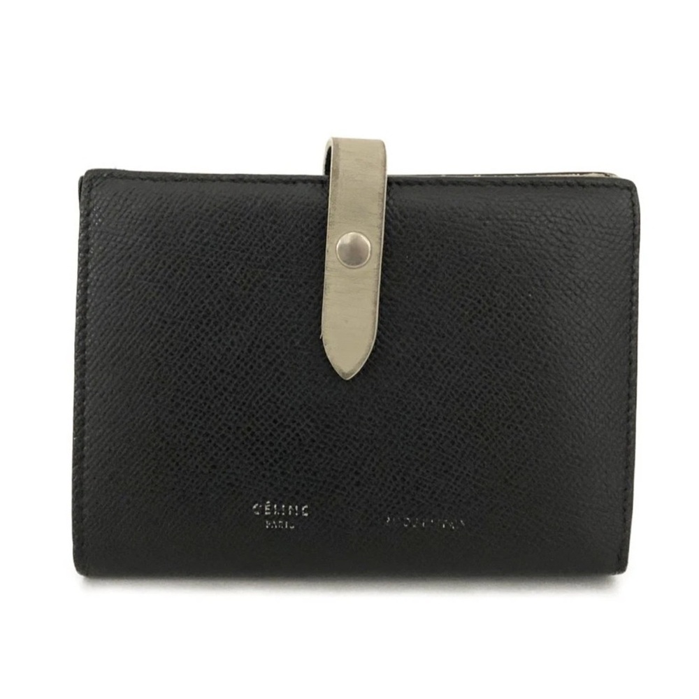 Celine Black Leather Wallet CELINE Medium Strap Leather Bifold Wallet Black